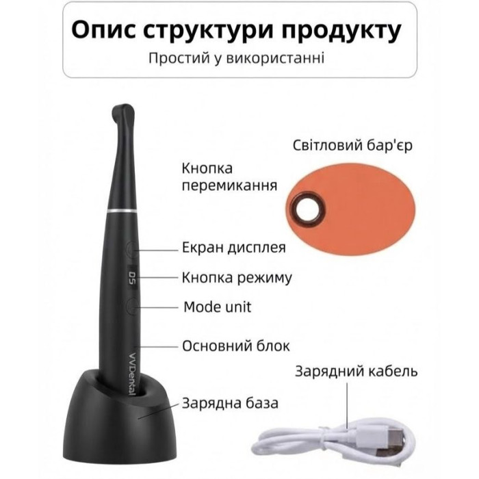 Фотополімерна світлодіодна лампа VVDental LV-6 (1 сек, 3200 мВт/см²) з магнітними лінзами