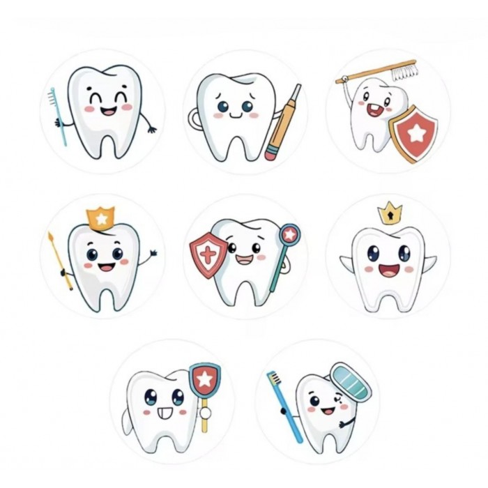 Рулон стоматологических наклеек, 500 шт (8 видов)