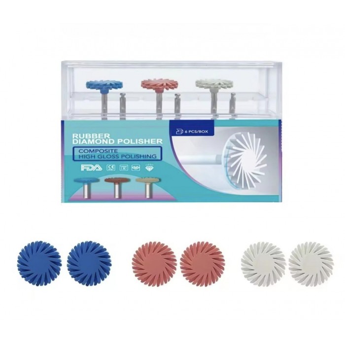 Стоматологические резиновые полировочные диски, набор 6 шт (Coarse / Medium / Fine)