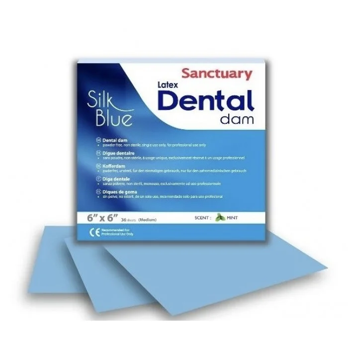 Коффердам латексний Sanctuary Dental Dam Silk Blue, середній, 36 шт (блакитний, м'ятний)
